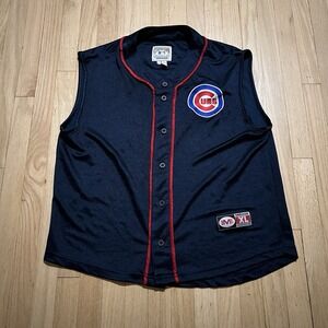Vintage Chicago Cubs Mirage Jersey Mens XL Navy 90s Cooperstown Collection Shiny